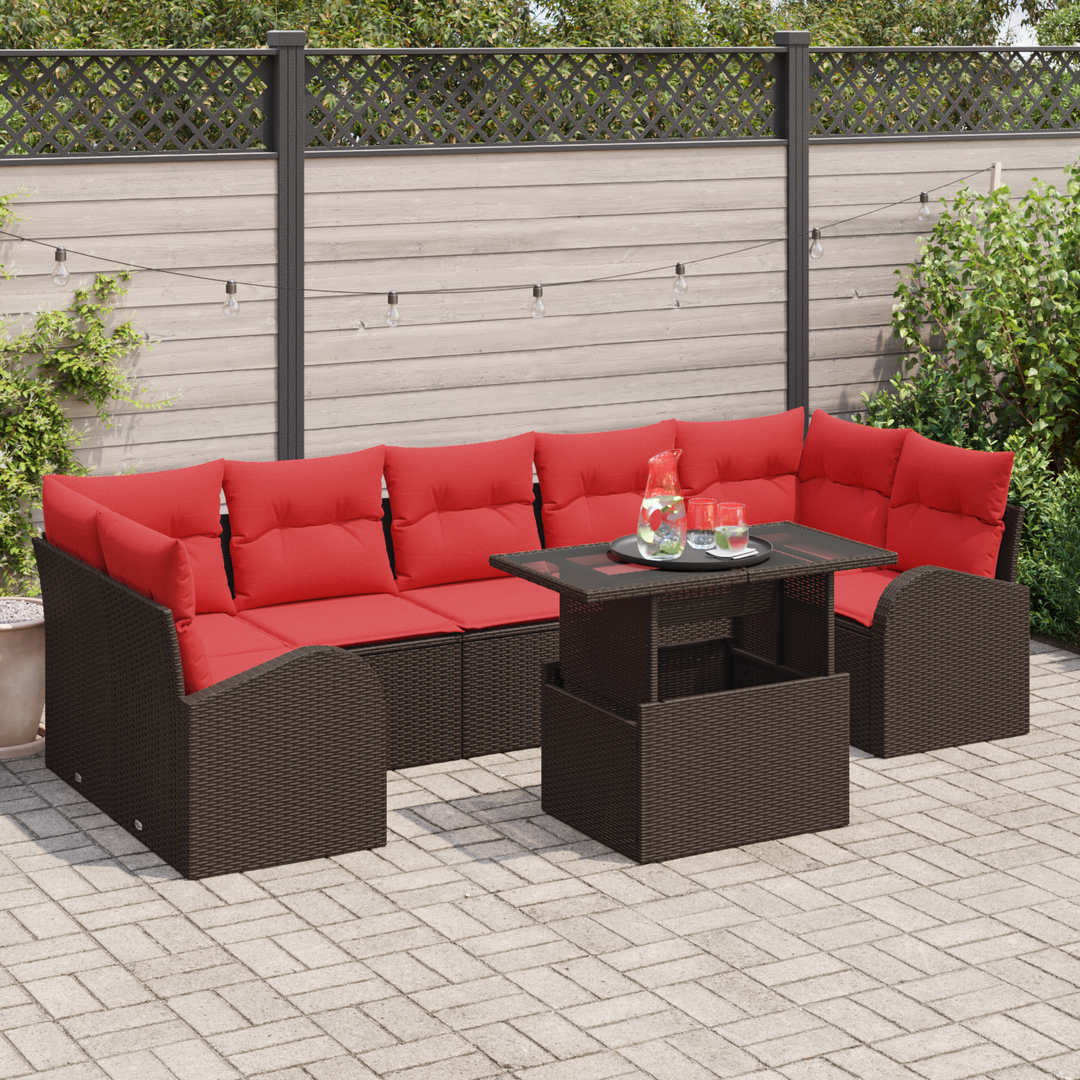 Havesofa Sæt med pude med opbevaring 8 pcs Brun Poly Rattan