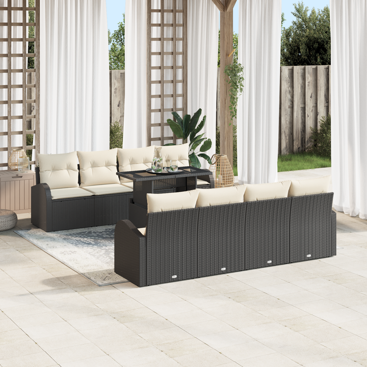 Havesofa Sæt med pude med opbevaring 9 pcs Sort Poly Rattan