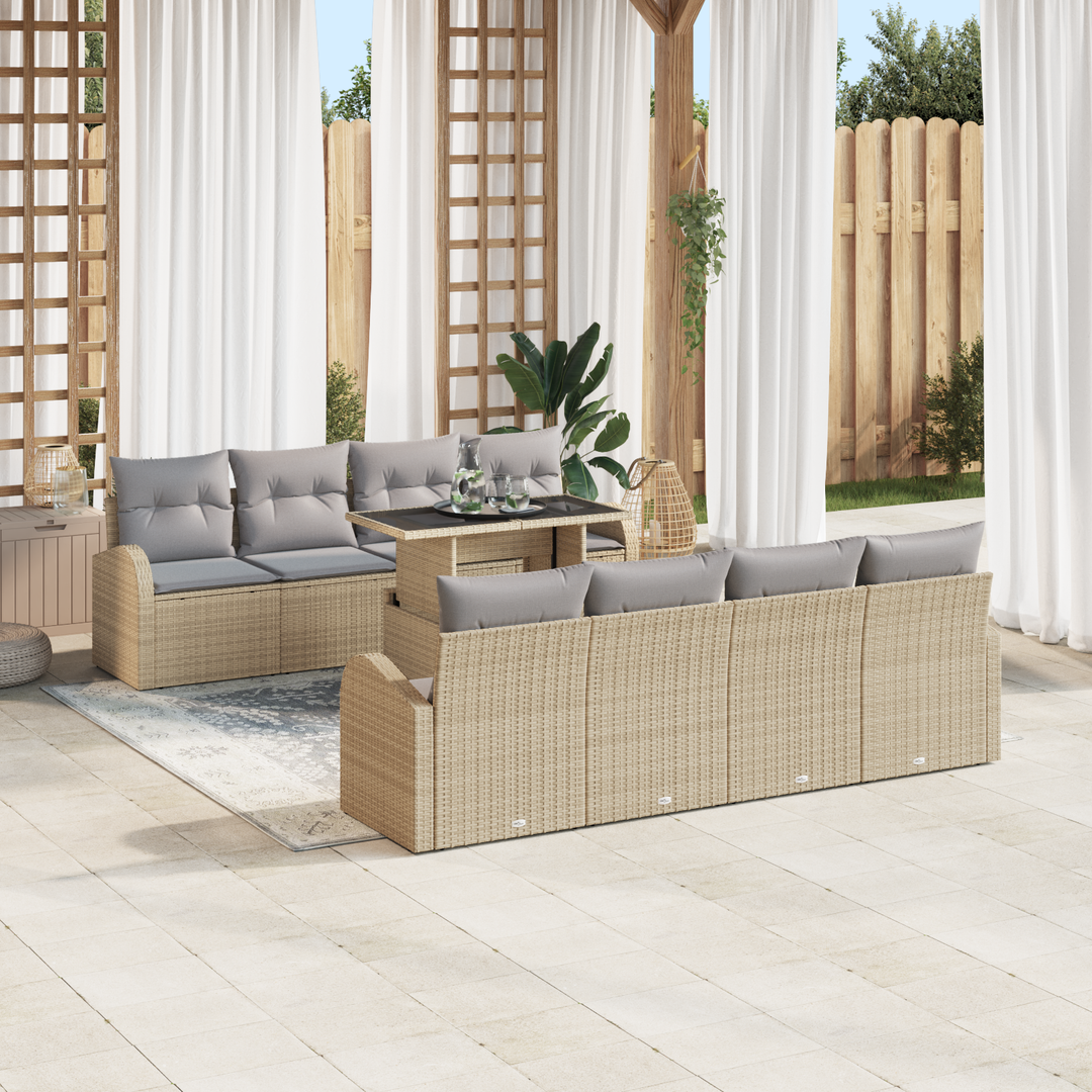 Havesofa Sæt med pude med opbevaring 9 pcs Beige Poly Rattan