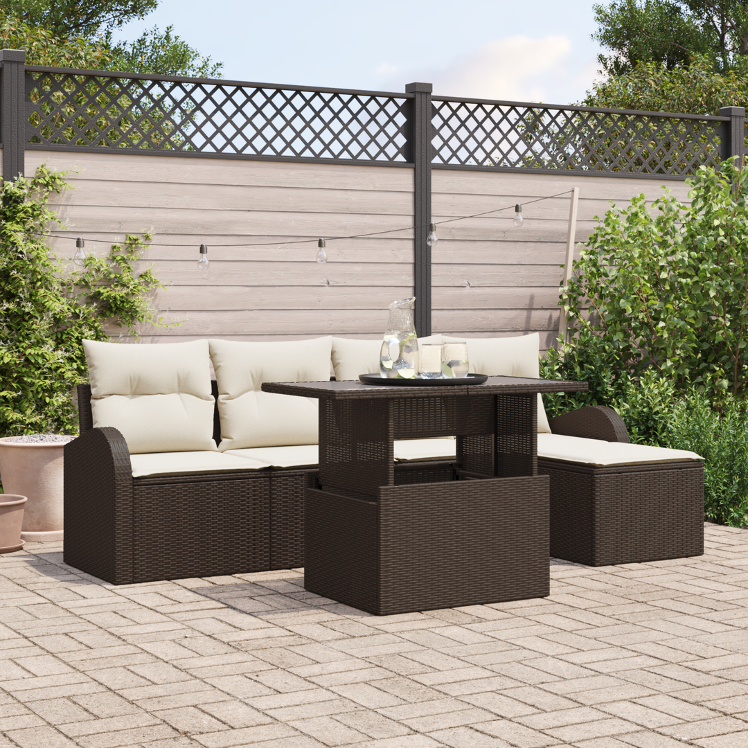 Havesofa Sæt med pude med opbevaring 6 pcs Brun Poly rattan