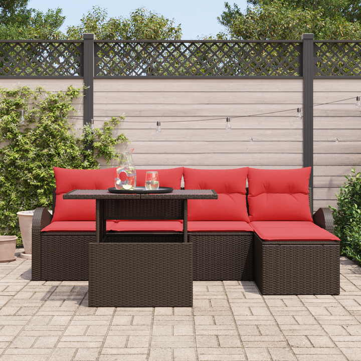 Havesofa Sæt med pude med opbevaring 6 pcs Brun Poly rattan