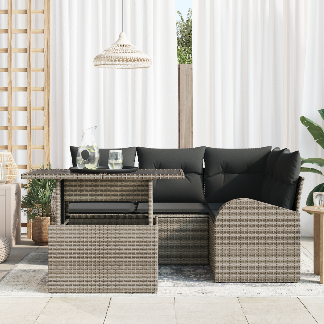 Havesofa Sæt med pude med opbevaring 5 pcs Grå Poly rattan