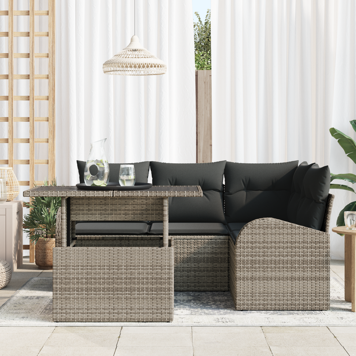 Havesofa Sæt med pude med opbevaring 5 pcs Grå Poly rattan