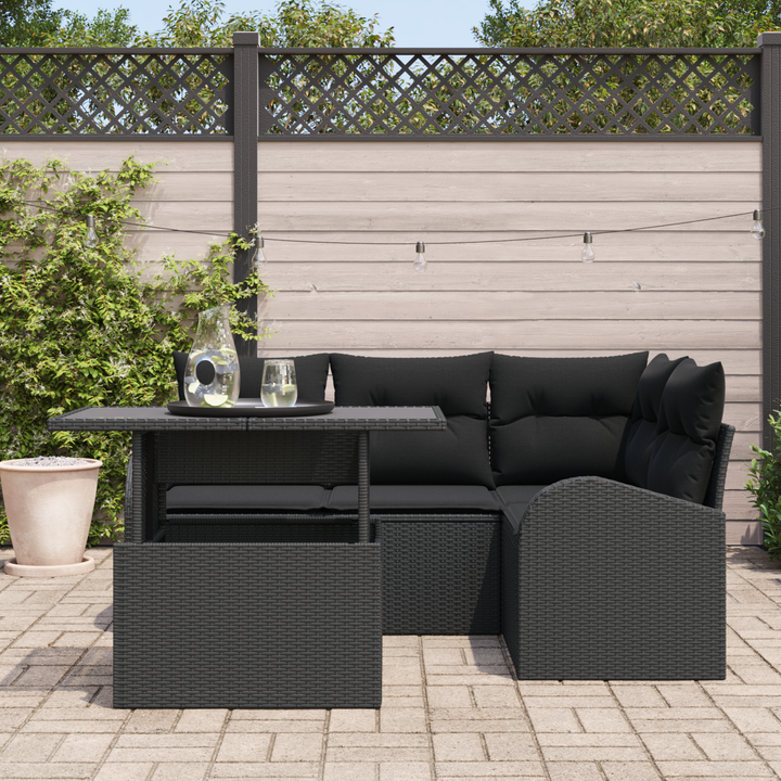 Havesofa Sæt med pude med opbevaring 5 pcs Sort Poly rattan