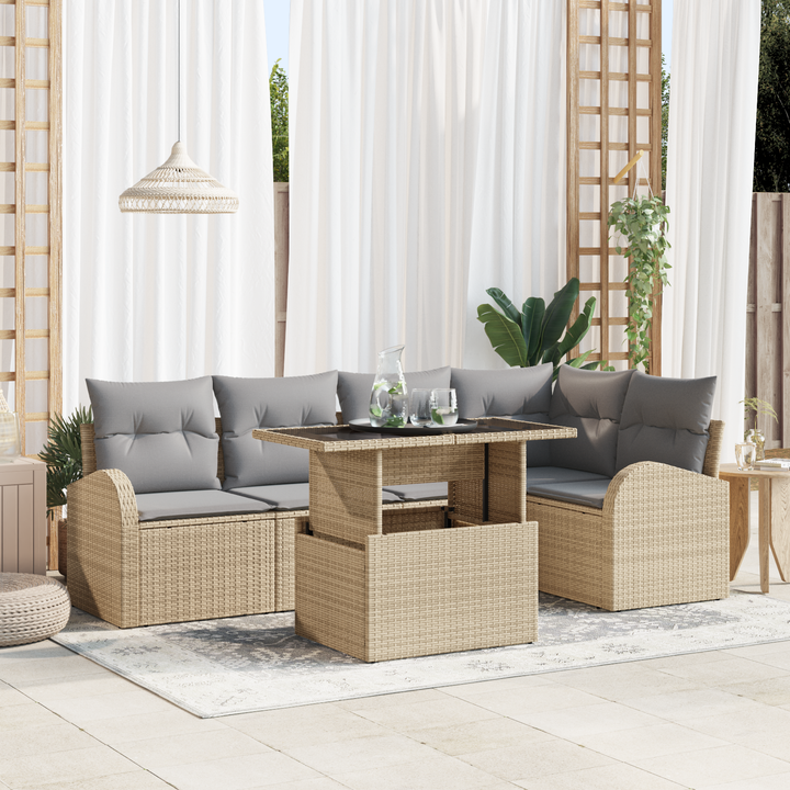 Havesofa Sæt med pude med opbevaring 6 pcs Beige Poly rattan