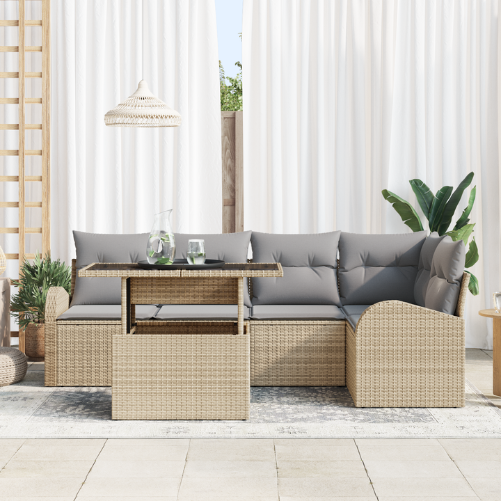 Havesofa Sæt med pude med opbevaring 6 pcs Beige Poly rattan