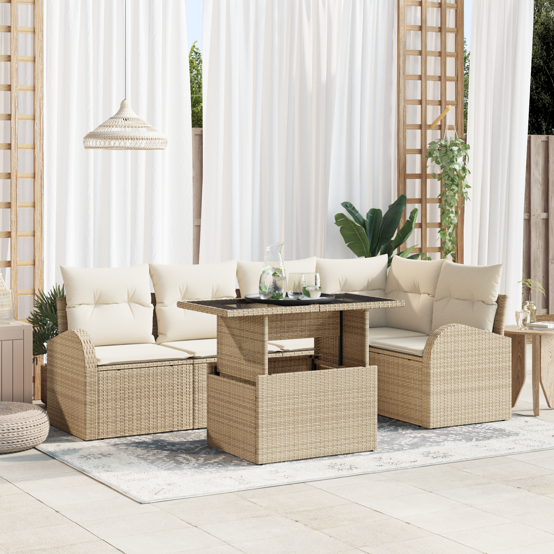 Havesofa Sæt med pude med opbevaring 6 pcs Beige Poly rattan