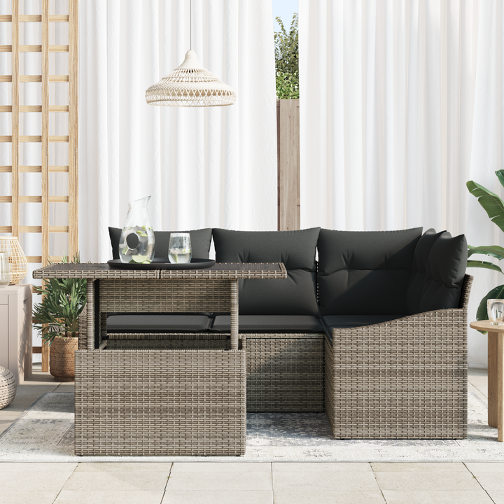 Havesofa Sæt med pude 5 pcs Grå polyrattan & Pulverlakeret stål