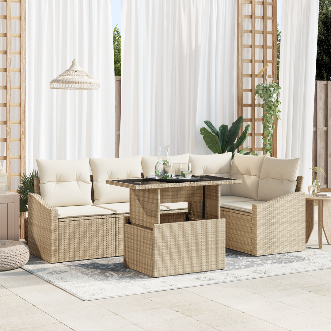 Havesofa Sæt med pude med opbevaring 6 pcs Beige og creme