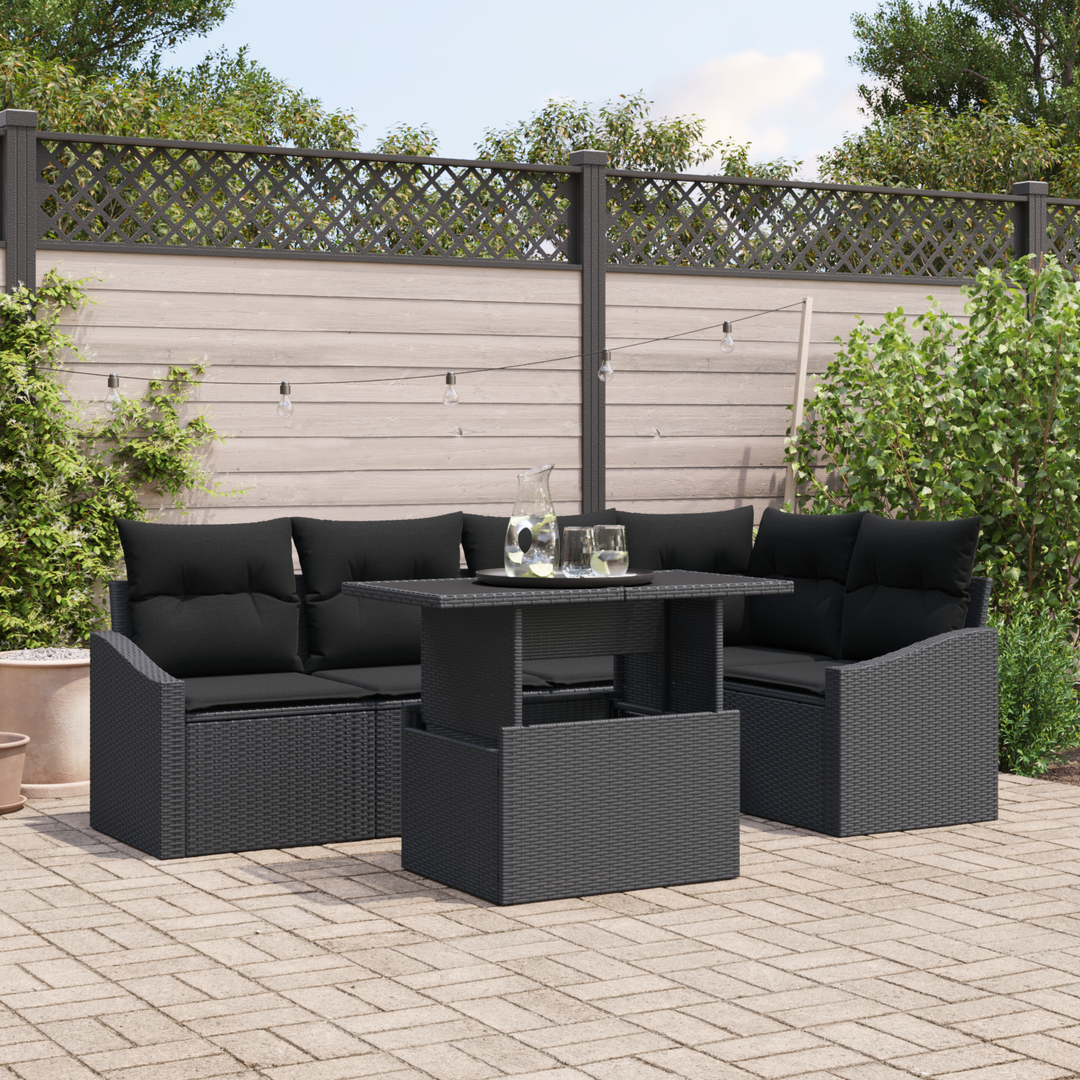 Havesofa Sæt 6 pcs Sort polyrattan & Pulverlakeret stål