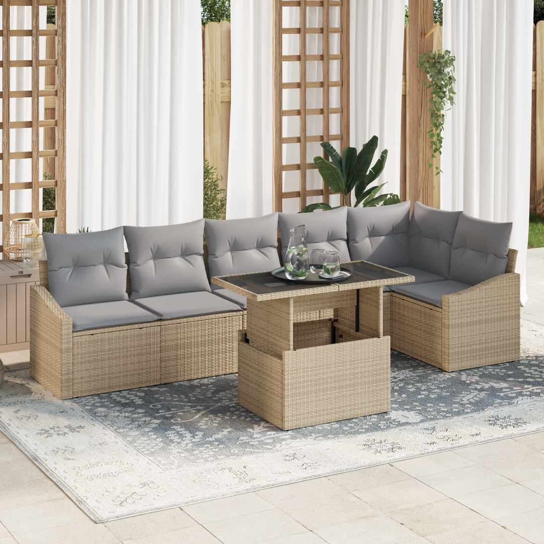 Havesofa Sæt med pude med opbevaring 7 pcs Beige og lys grå