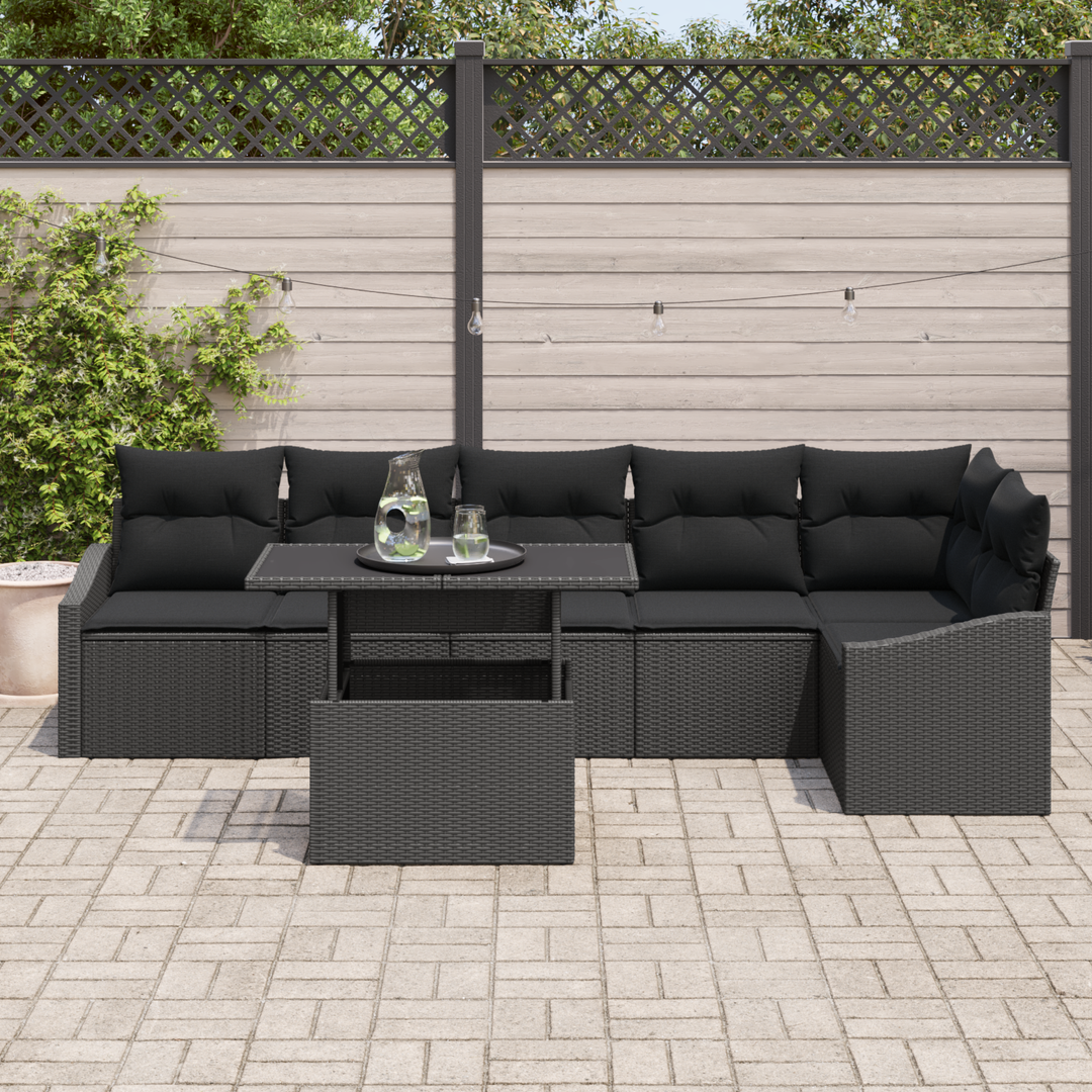 Havesofa Sæt 7 pcs Sort polyrattan & Pulverlakeret stål