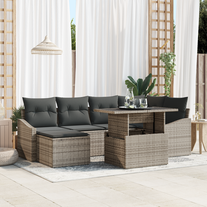 Havesofa Sæt 7 pcs Grå Poly Rattan og pulverlakeret stål