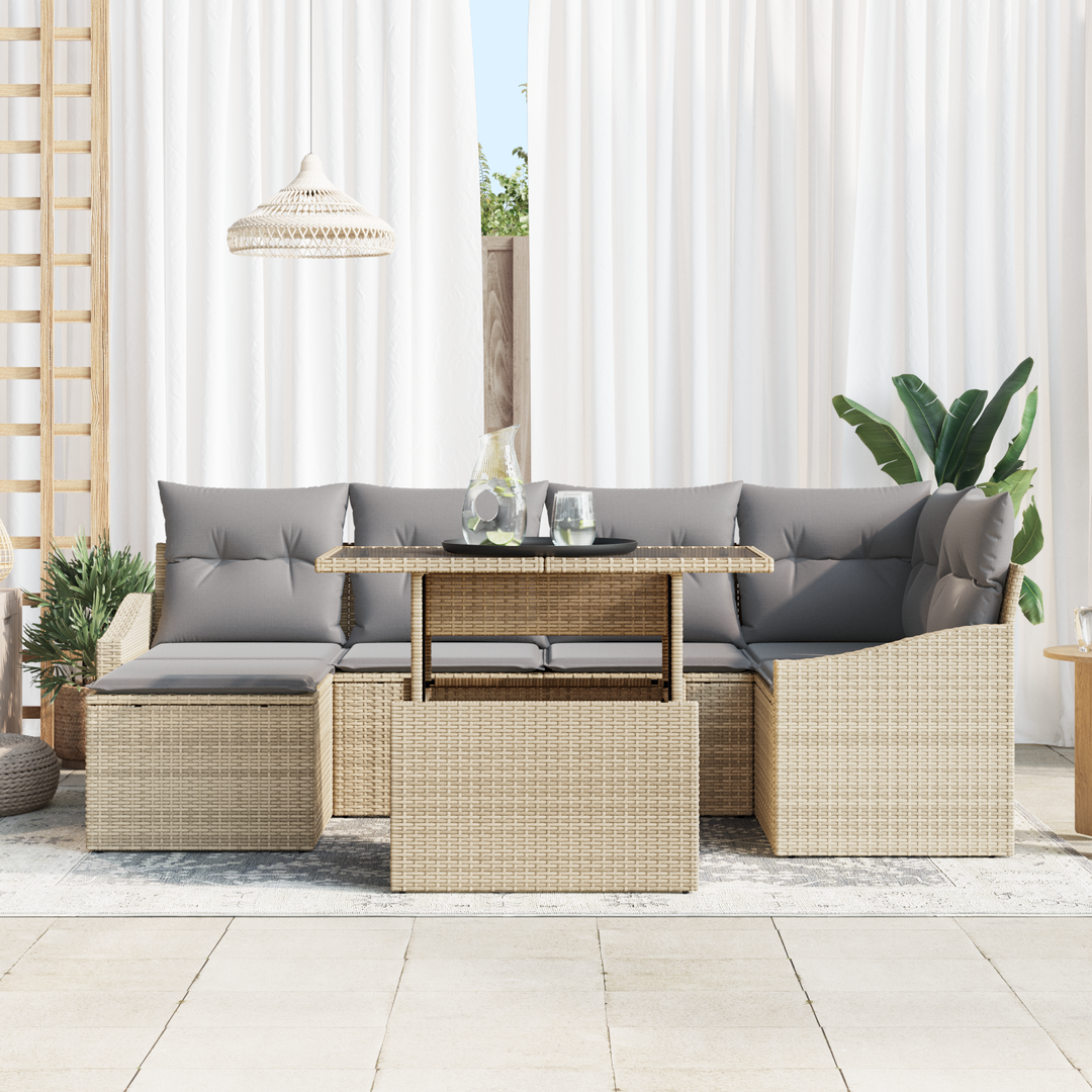Havesofa Sæt med pude med opbevaring 7 pcs Beige og lys grå
