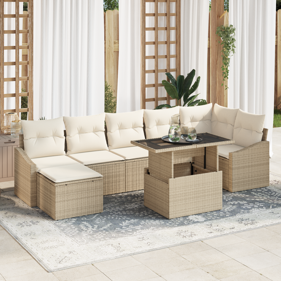 Havesofa Sæt med pude med opbevaring 8 pcs Beige og creme