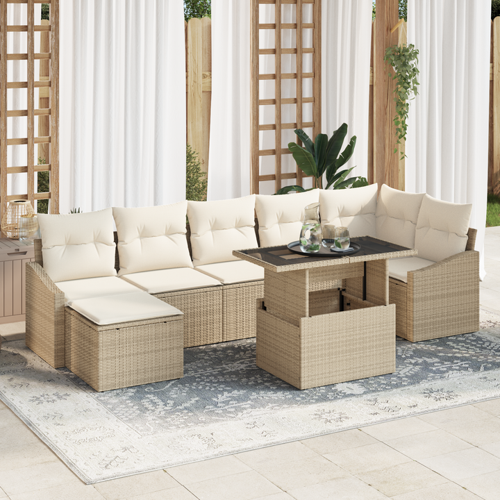 Havesofa Sæt med pude med opbevaring 8 pcs Beige og creme