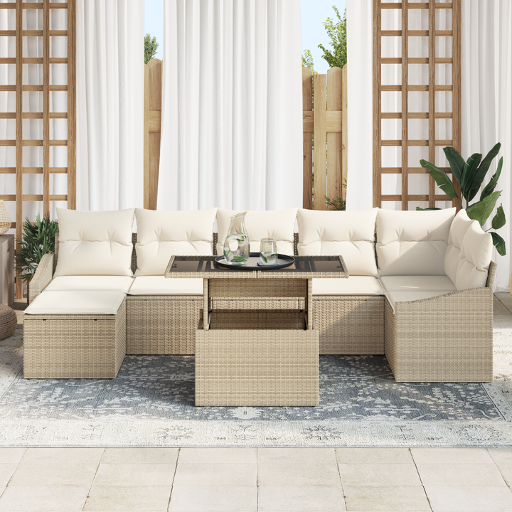 Havesofa Sæt med pude med opbevaring 8 pcs Beige og creme