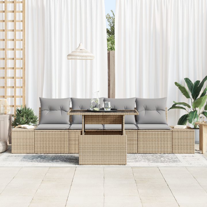 Havesofa Sæt med pude med opbevaring 5 pcs Beige og lys grå