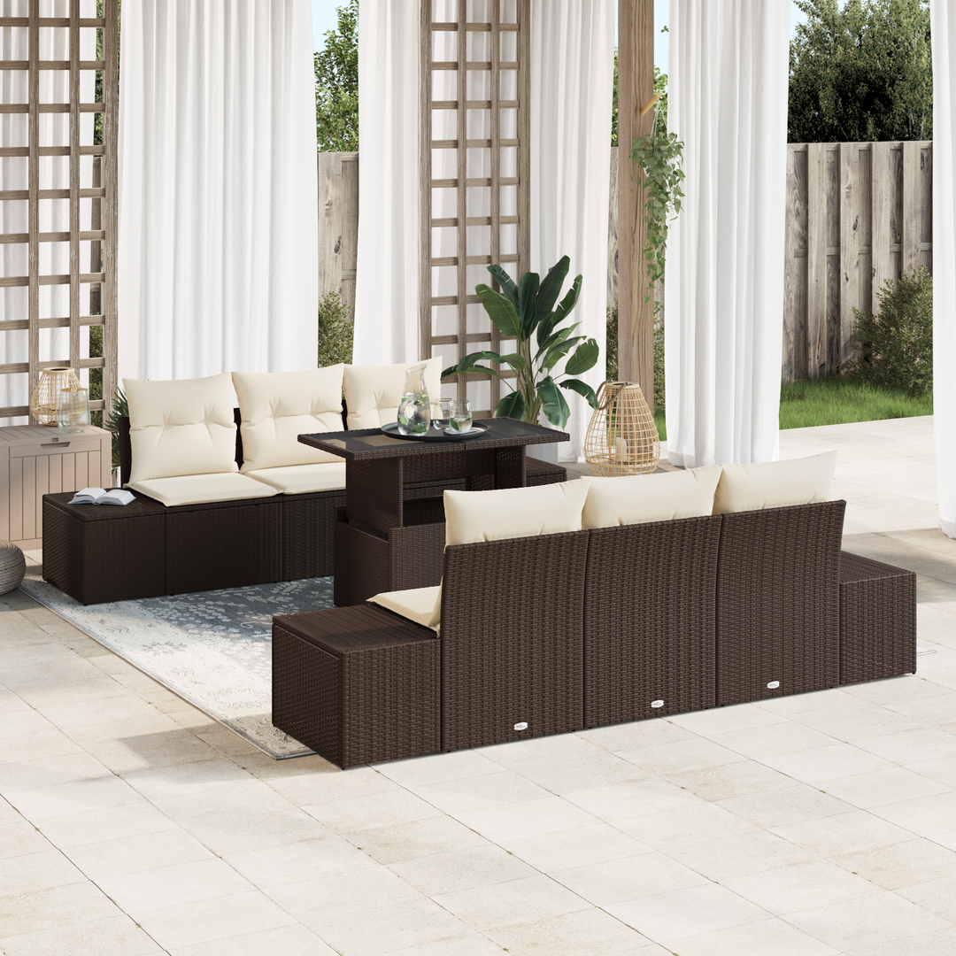 Havesofa Sæt med pude 7 pcs Brun og Creme