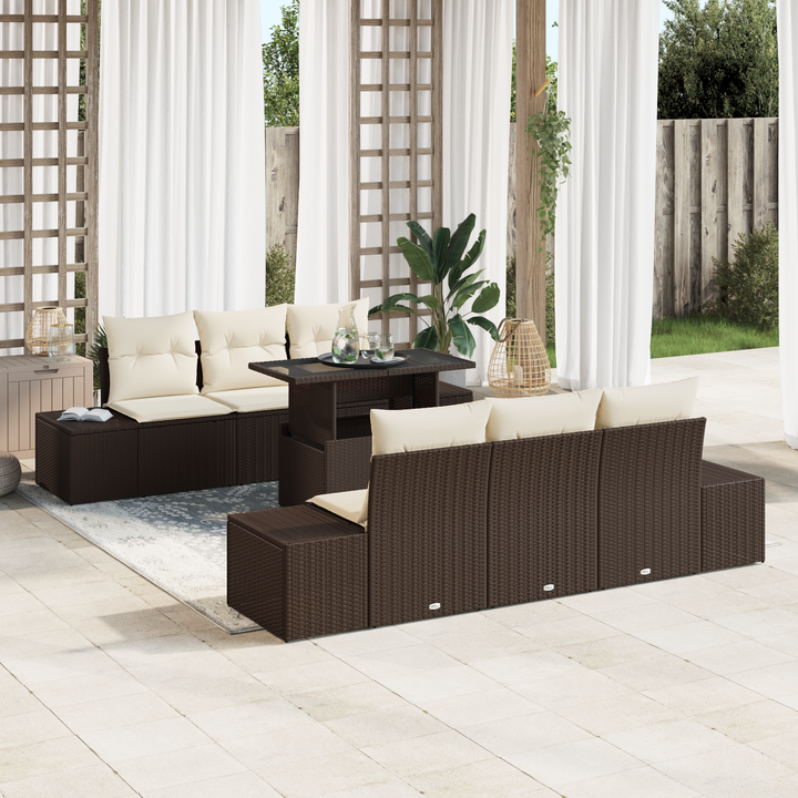 Havesofa Sæt med pude 7 pcs Brun og Creme