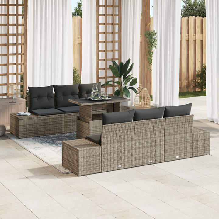 Havesofa Sæt 7 pcs Grå Poly Rattan og pulverlakeret stål