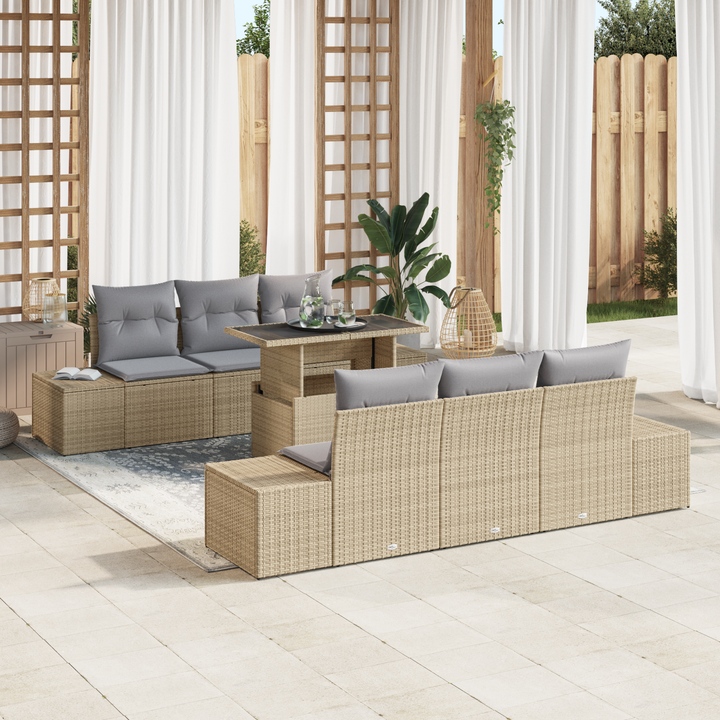Havesofa Sæt med pude 7 pcs Beige og lys grå