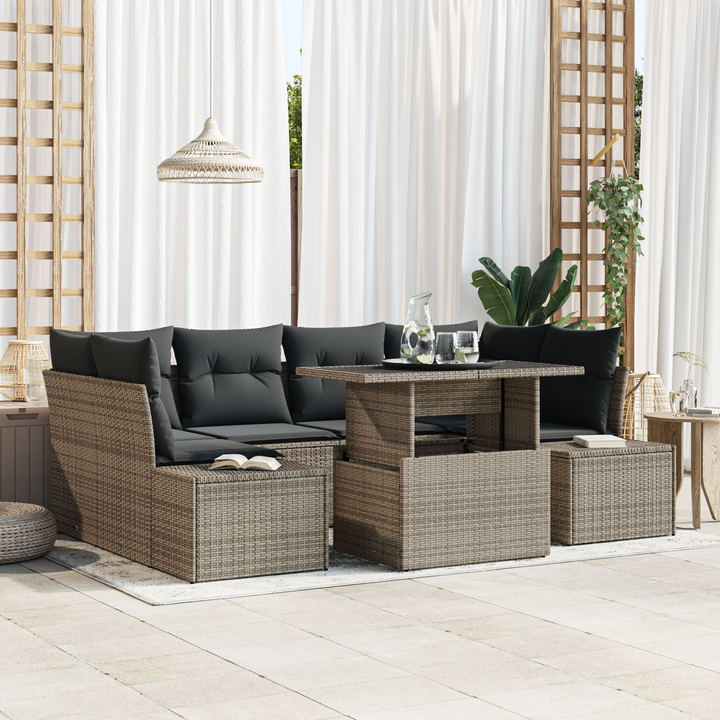 Havesofa Sæt 7 pcs Grå Poly Rattan og pulverlakeret stål