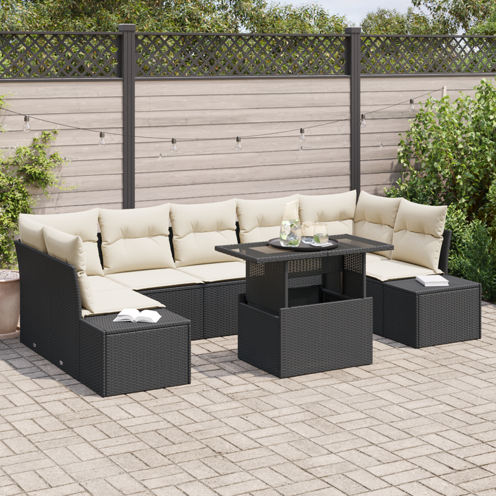 Havesofa Sæt med pude 8 pcs Sort og Cream