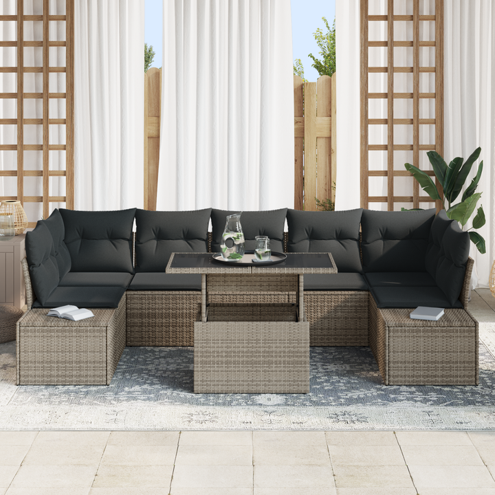 Havesofa Sæt 8 pcs Grå Poly Rattan og pulverlakeret stål