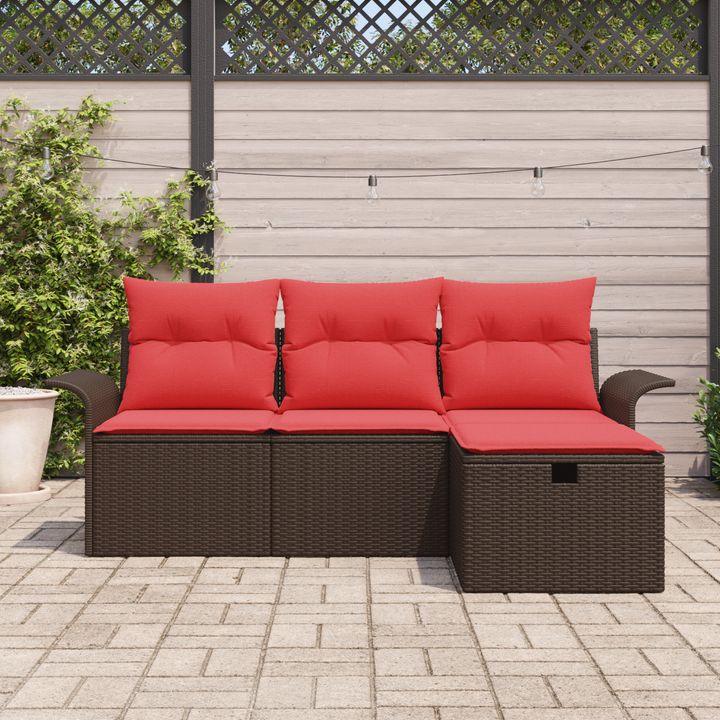 Havesofa Sæt med pude 4 pcs Brun og Rød polyrattan