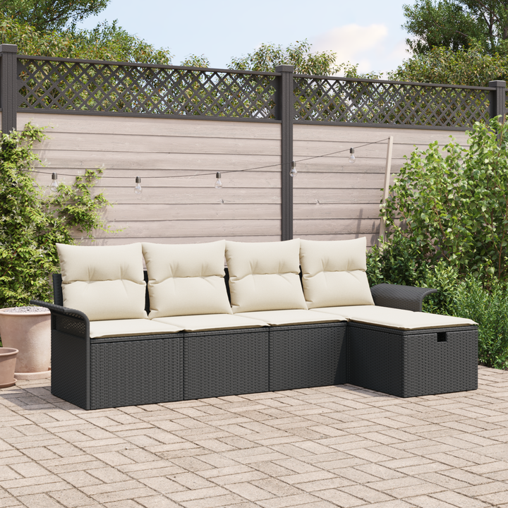 Havesofa Sæt med pude 5 pcs Sort og Cream polyrattan