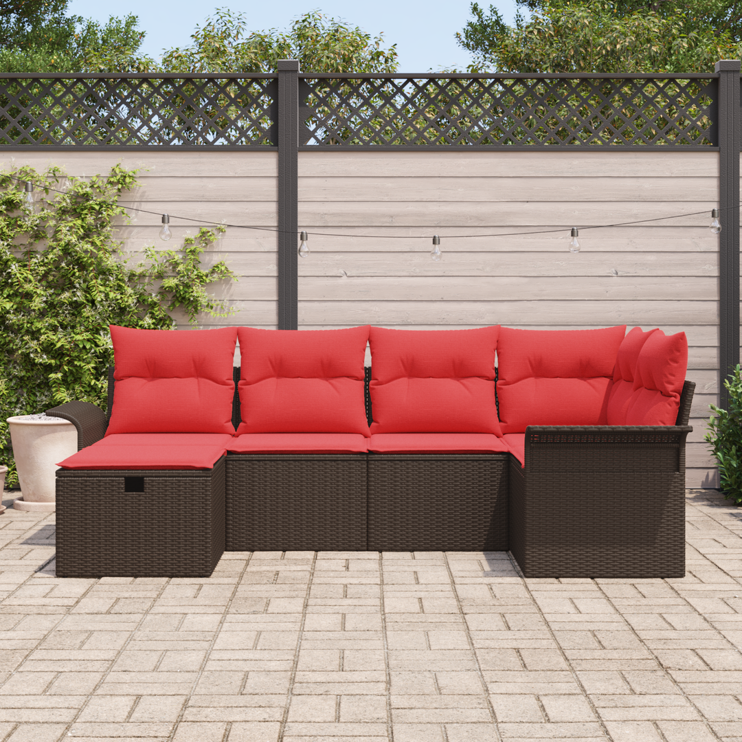 Havesofa Sæt med pude 6 pcs Brun og Rød polyrattan