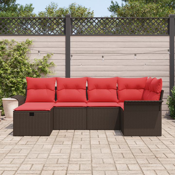 Havesofa Sæt med pude 6 pcs Brun og Rød polyrattan