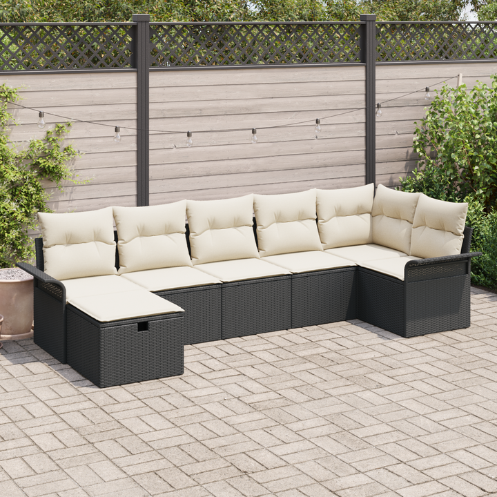 Havesofa Sæt med pude 7 pcs Sort og Cream polyrattan