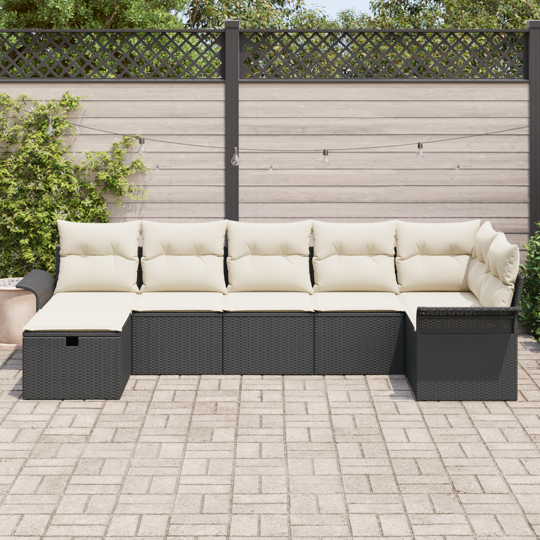 Havesofa Sæt med pude 7 pcs Sort og Cream polyrattan