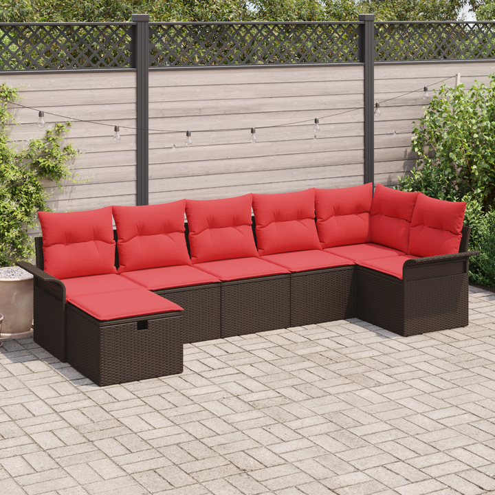 Havesofa Sæt med pude 7 pcs Brun og Rød polyrattan
