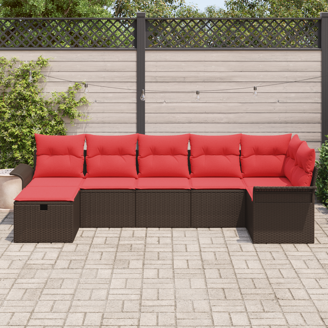 Havesofa Sæt med pude 7 pcs Brun og Rød polyrattan