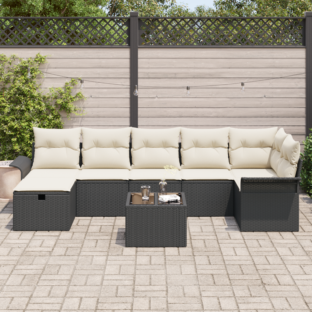 Havesofa Sæt med pude 8 pcs Sort og Cream polyrattan