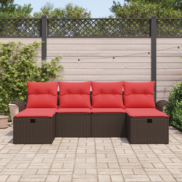 Havesofa Sæt med pude 6 pcs Brun og Rød polyrattan