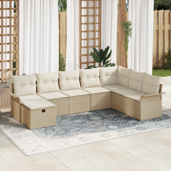 Havesofa Sæt med pude 8 pcs Beige og creme polyrattan