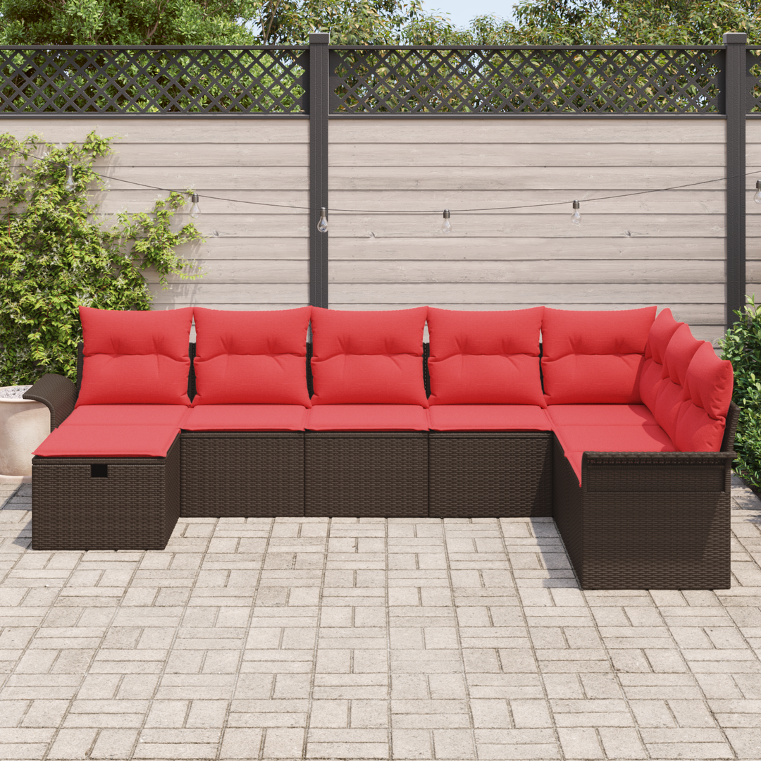 Havesofa Sæt med pude 8 pcs Brun og Rød polyrattan