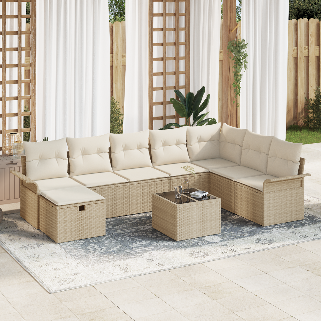 Havesofa Sæt med pude 9 pcs Beige og creme polyrattan