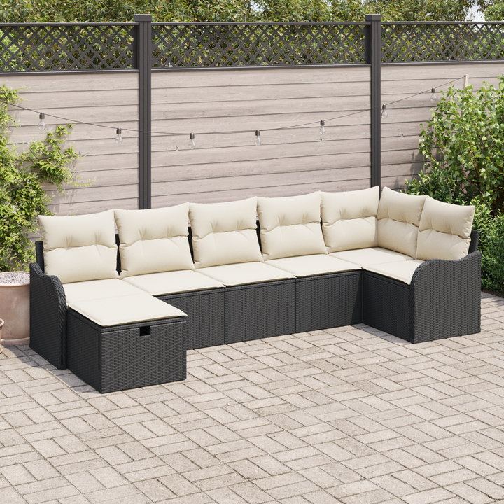 Sofa Sæt med pude med opbevaring Sort og Cream polyrattan
