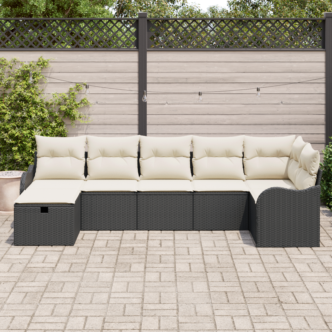 Sofa Sæt med pude med opbevaring Sort og Cream polyrattan
