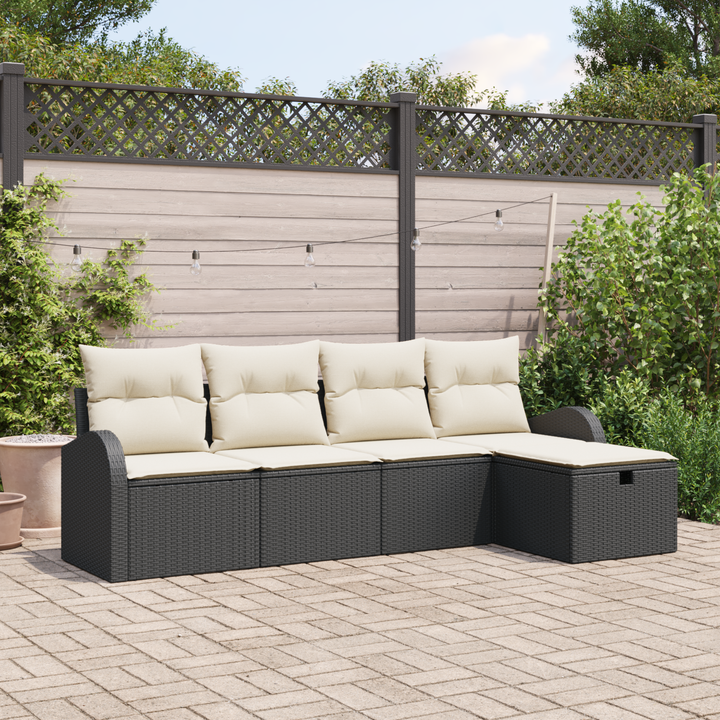 Sofa Sæt med pude med opbevaring 5 pcs Sort og Cream polyrattan