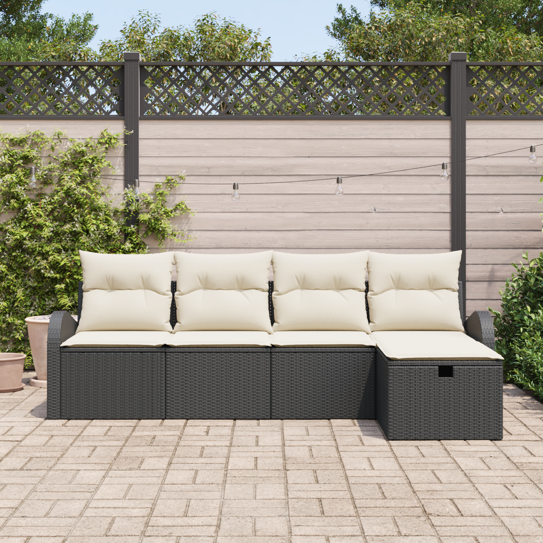 Sofa Sæt med pude med opbevaring 5 pcs Sort og Cream polyrattan