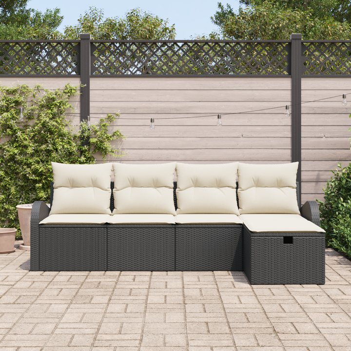 Sofa Sæt med pude med opbevaring 5 pcs Sort og Cream polyrattan