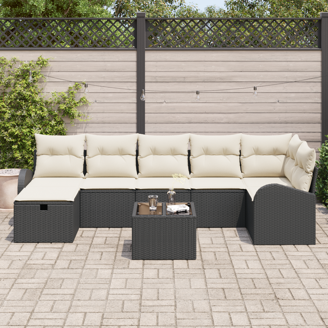 Sofa Sæt med pude med opbevaring Sort og Cream polyrattan