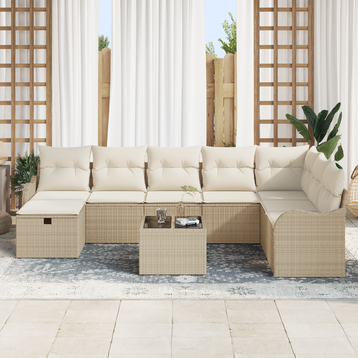 Sofa Sæt med pude beige og cremefarvet polyrattan