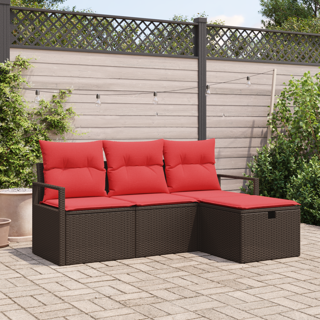 Sofa Sæt med pude med opbevaring 4 pcs Brun og Rød polyrattan